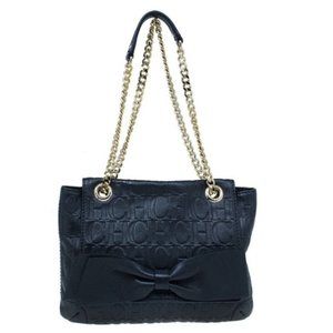 Carolina Herrera Black Embossed CH Monogram Quilted Shoulder Handbag